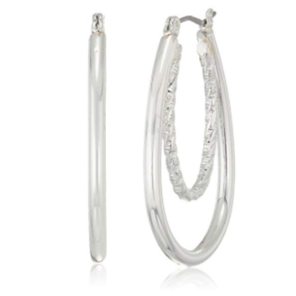 Women's Silver Double Hoop Earrings - Picture 5 of 5